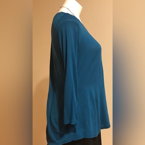 Ann Taylor Blue Long Sleeves Lose Blouse Slit Back  With Different Pattern Sz MP - Picture 3 of 8